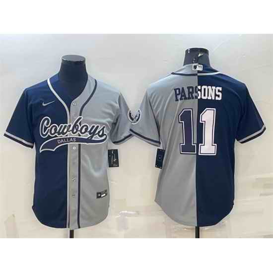 Men Dallas Cowboys 11 Micah Parsons Navy Grey Split With Patch Cool Base Stitched Baseball Jersey